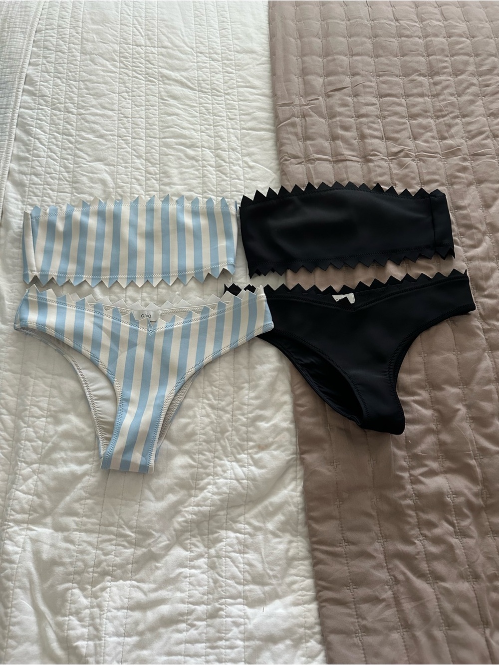 Onia Blue Stripe & Black Bikini Set